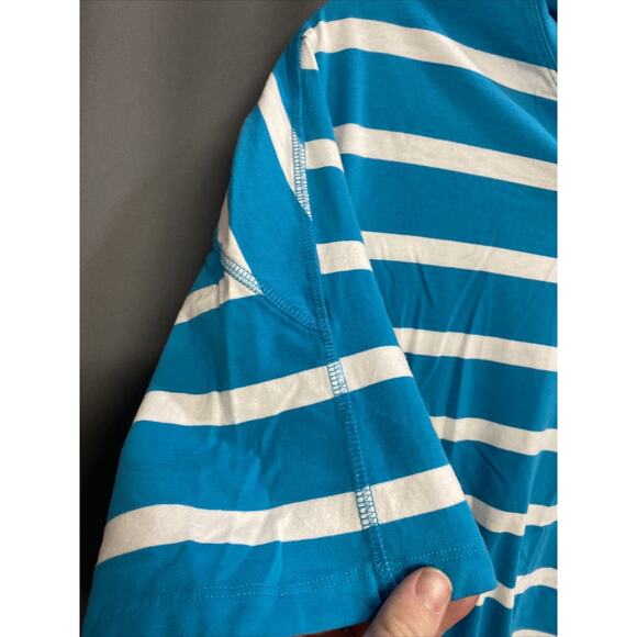 GoodMan Brand Stripe Shirt Short Sleeve Single Pocket Turquoise White XXL (b32) - Picture 5 of 6